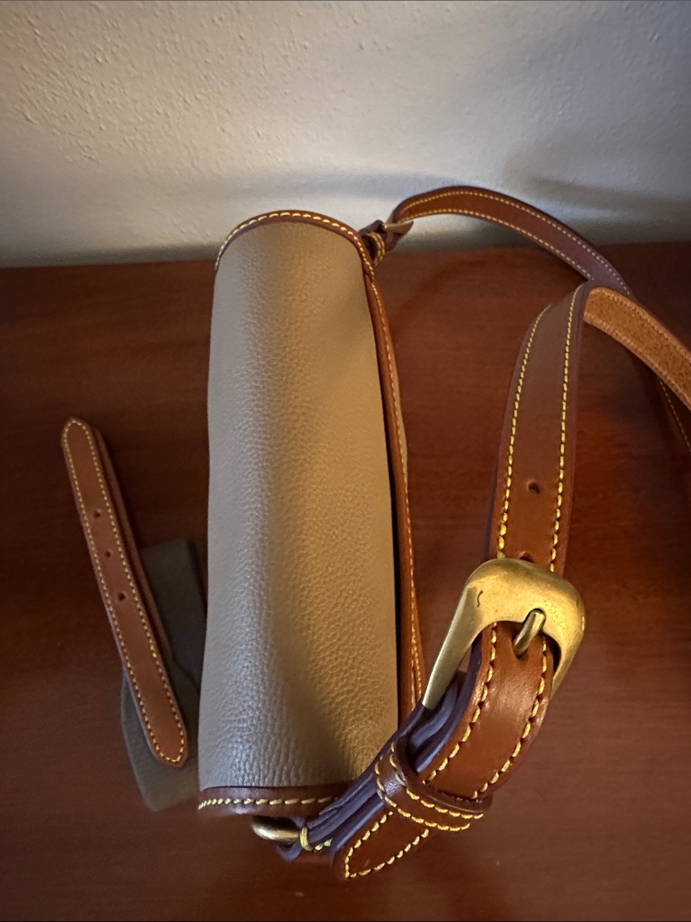 Dooney & Bourke Beige and Tan Pebbled Leather Crossbody Bag - Picture 5 of 10